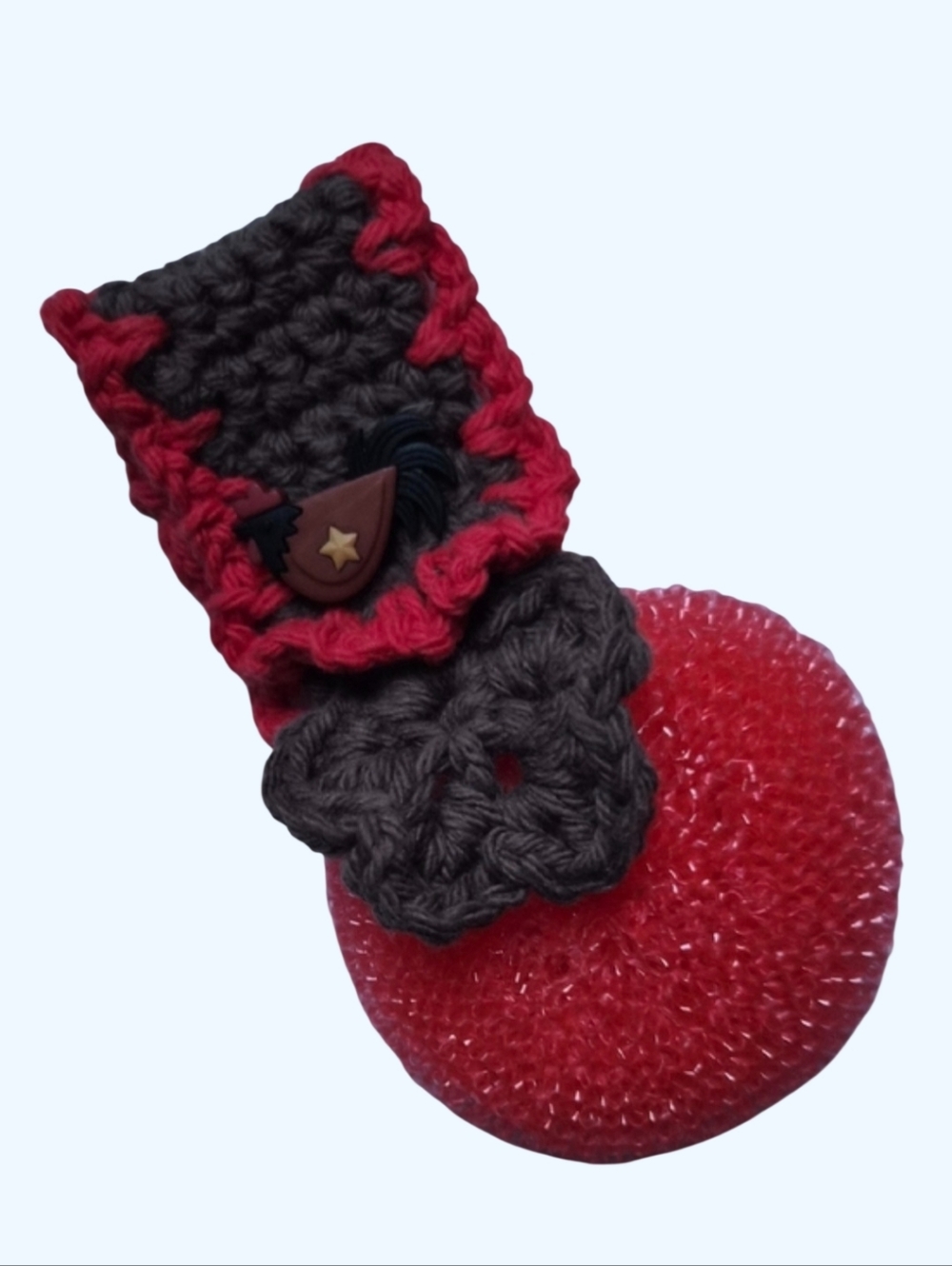 Rooster Handmade Red & Brown Fancy Nylon Cotton Hanging Dish Scrubber-OS